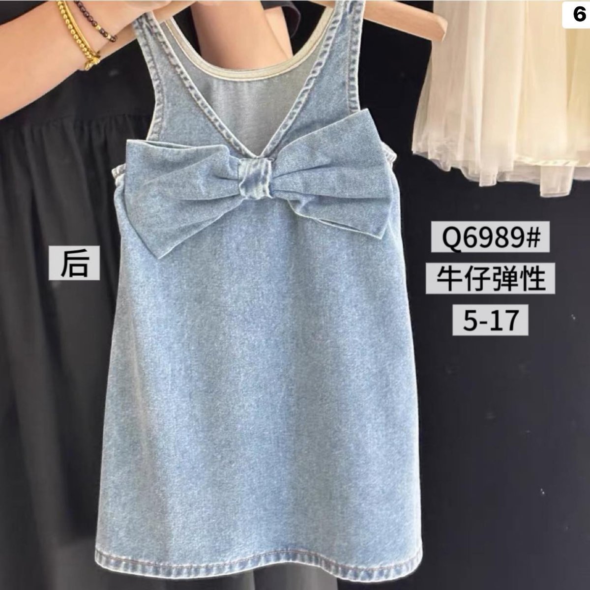 大蝴蝶结无袖背心连身短裙6989