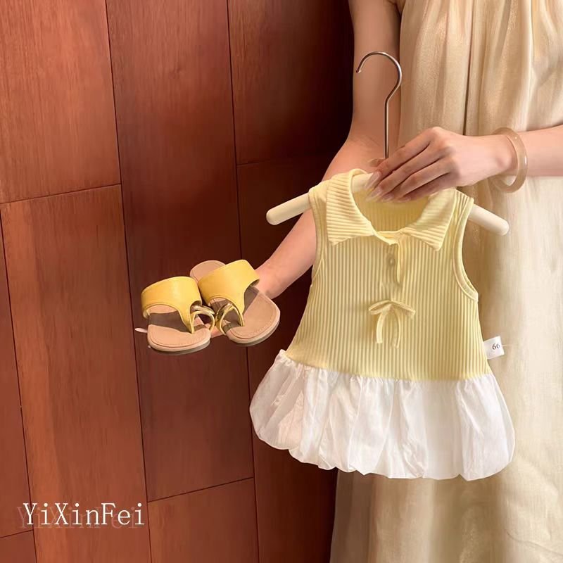 小蝴蝶结翻领无袖连身花苞裙【2135】