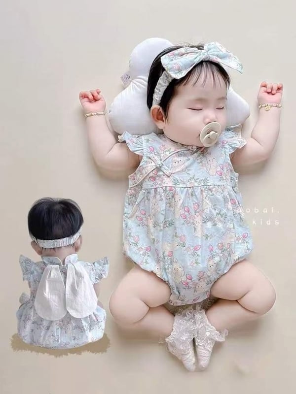 兔子飞袖连体包屁衣+发带68172