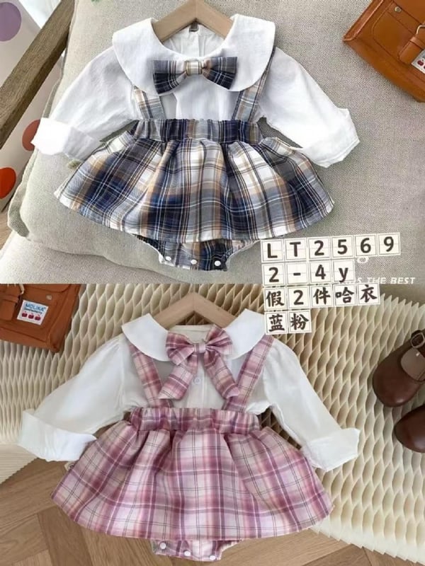 假两式翻领长袖哈裙2569