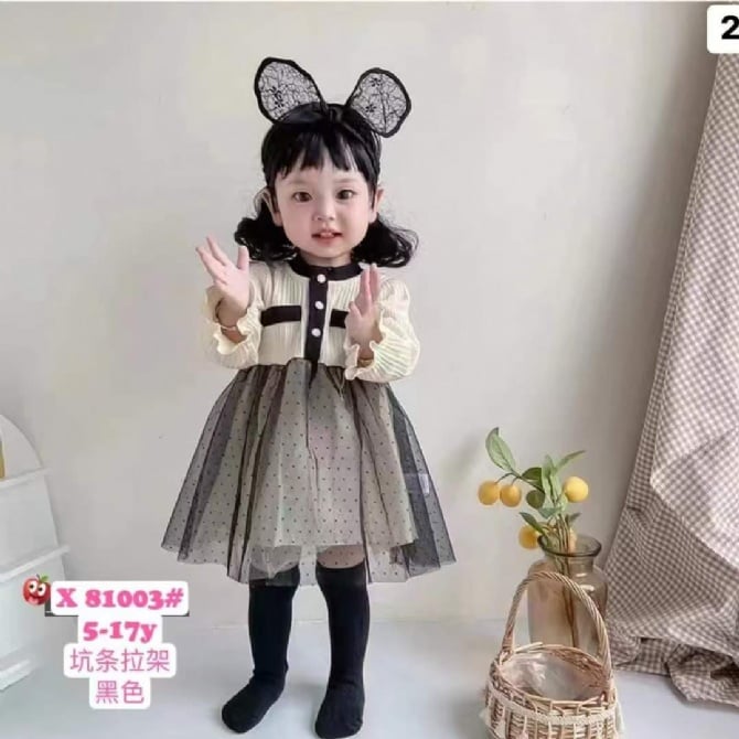 女童网纱长袖连身裙81003