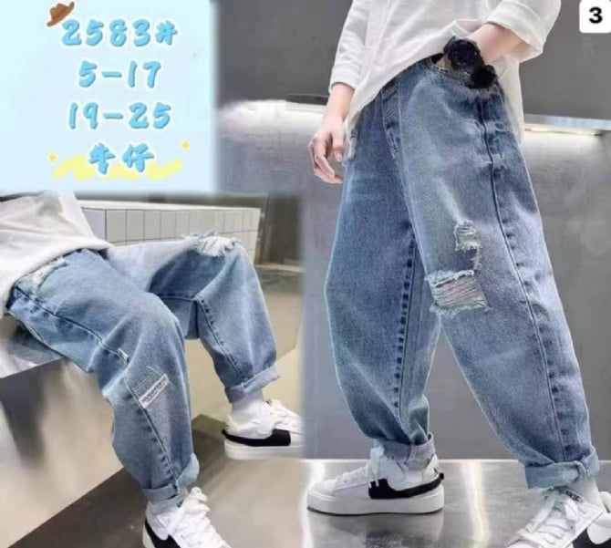 小破洞牛仔长裤2583