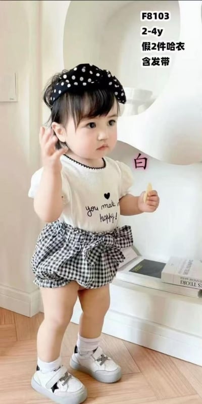 假两式小格子平角爬+发带8103