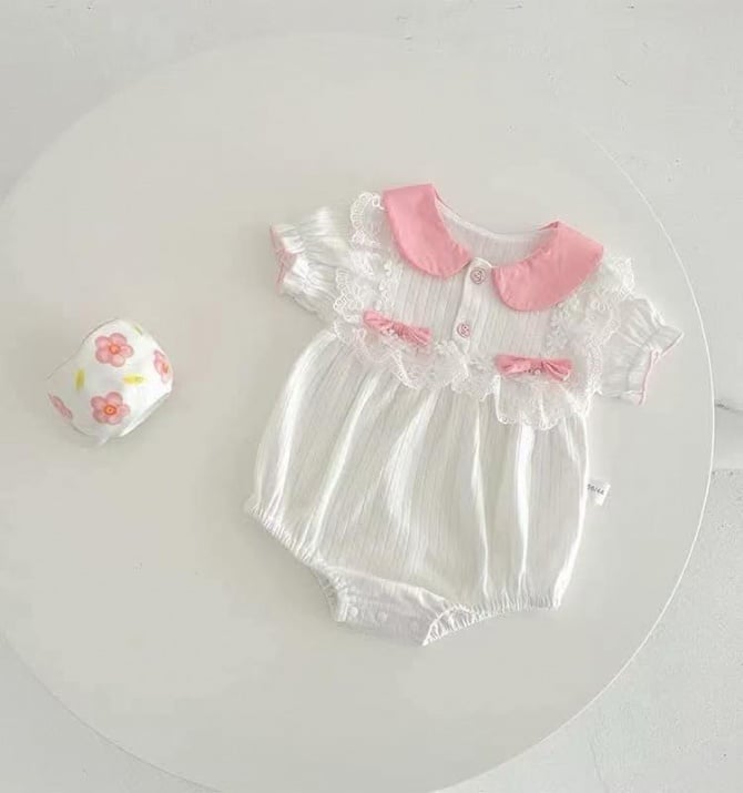 翻领泡泡袖连体包屁衣68625