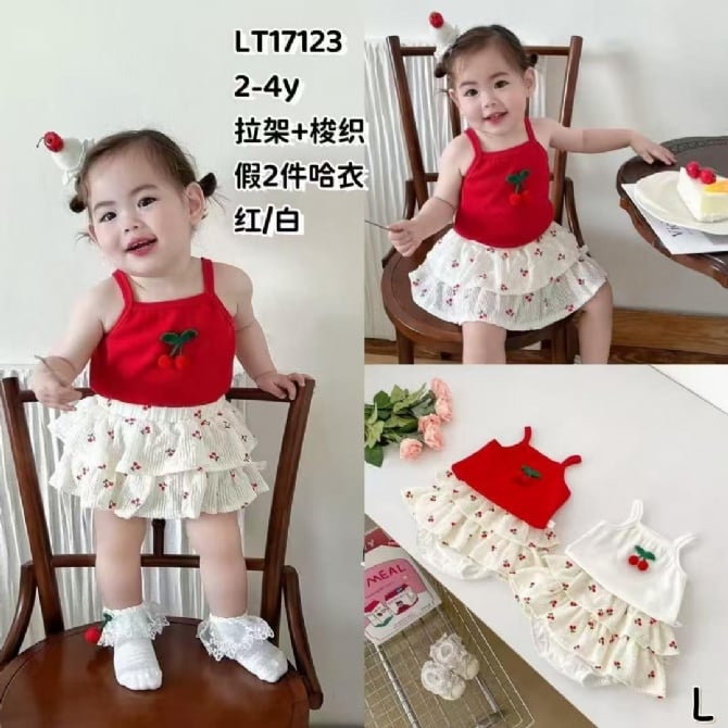 可爱小樱桃吊带连体哈裙17123