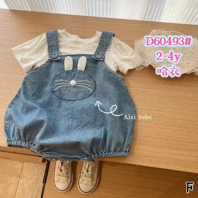 假两式牛仔小兔包屁衣60493