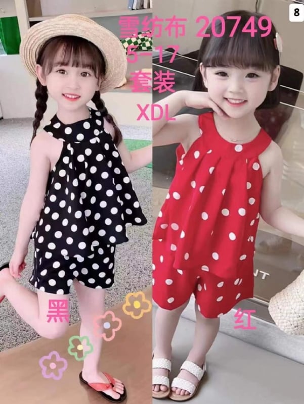 女童性感无袖波点套装20749
