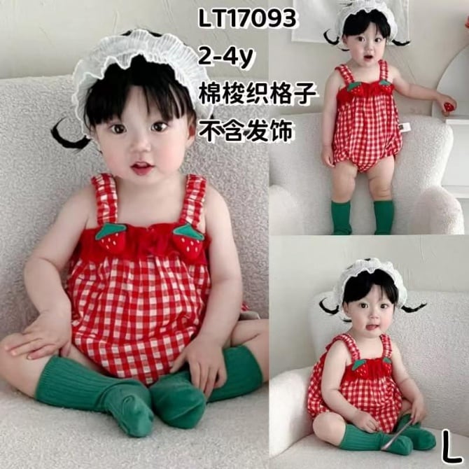 草莓吊带小格子包屁衣17093