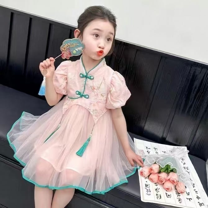 立领网纱旗袍【6398】