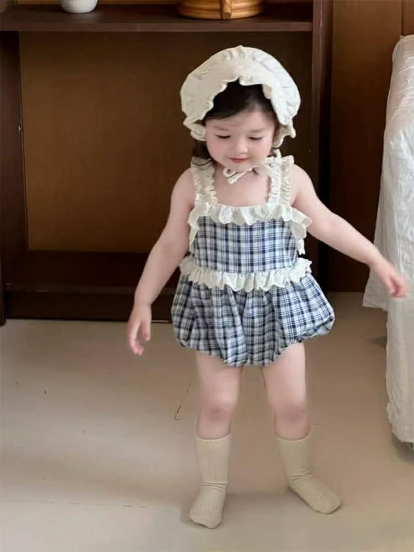 花边格子吊带包屁衣【3641】