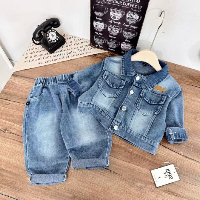 牛仔翻领长袖长裤套装【4160】