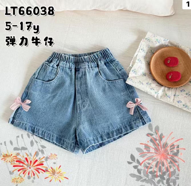小蝴蝶结边牛仔短裤66038