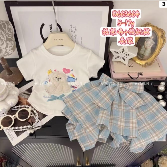 立体毛毛狗不规则半身裙套装66366