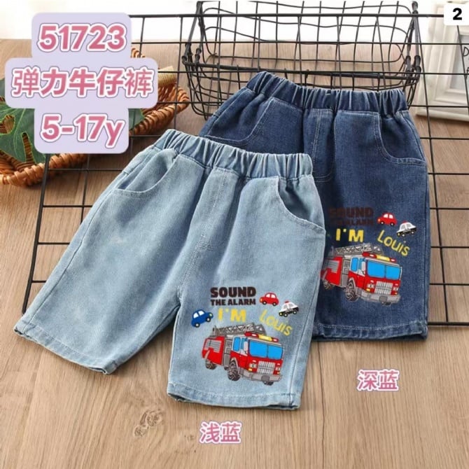可爱消防车牛仔五分裤51723