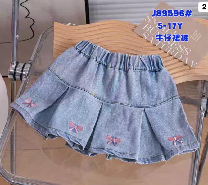 小蝴蝶结印花牛仔裤裙89596