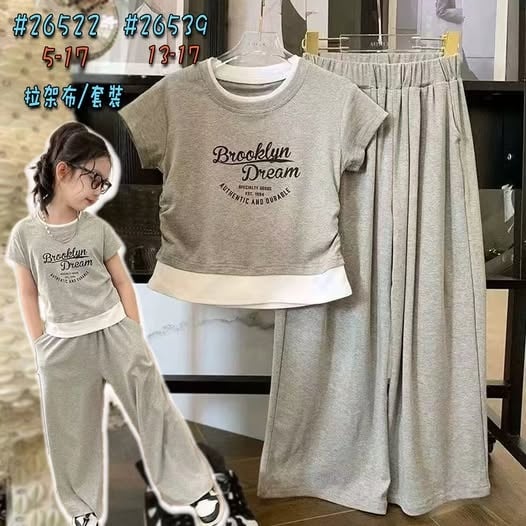 假两式字母长裤套装26522