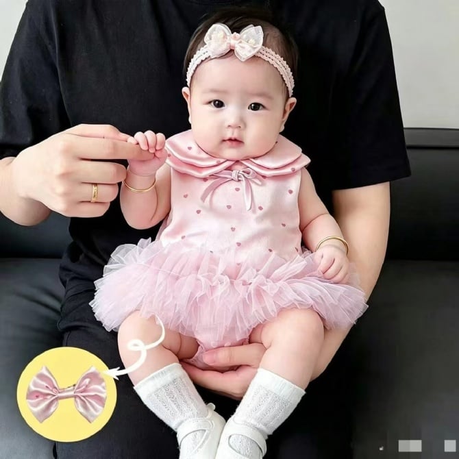 小爱心娃娃领哈裙+蝴蝶结夹【1388】